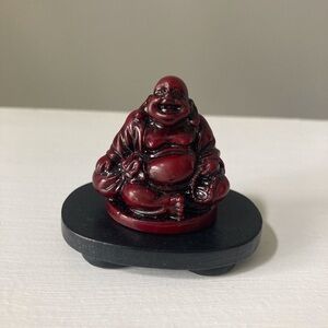 Happy Buddha on Black Wood Base
